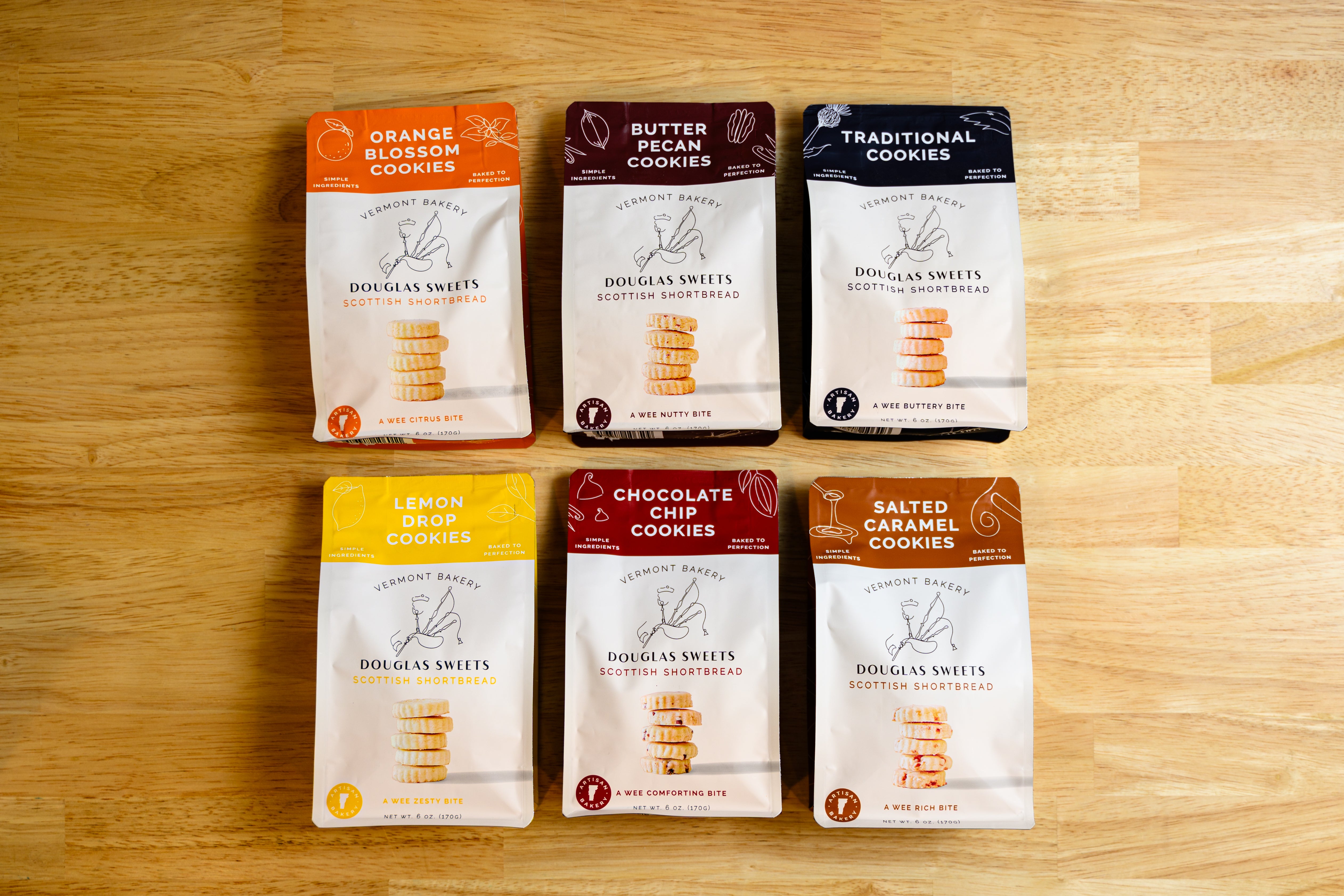 Douglas Sweets Classic Shortbread Collection: Traditional, Lemon Drop, Salted Caramel, Orange Blossom, Butter Pecan, and Chocolate Chip